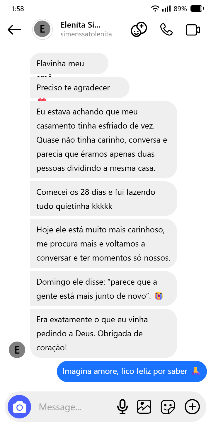 Depoimento de cliente do Manual da Esposa em Oração